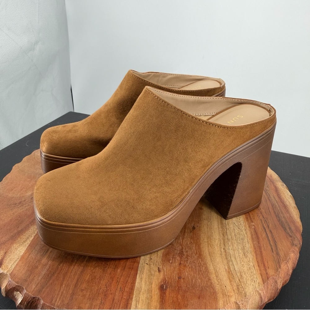 Sun + Stone Brown Suede Platform Mules - Picture 3 of 11